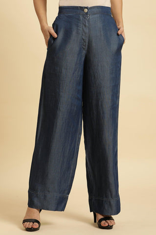 Blue Wide Leg Denim Flared Pants