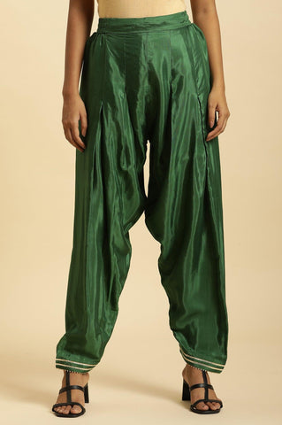 Dark Green Salwar Pants With Gota Lace