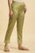 Green Solid Slim Pants With Organza Insert