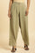 Green Taper Pleated Trouser With Buttom On Hemline