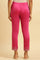 Pink Slim Pants With Embroidered Hemline