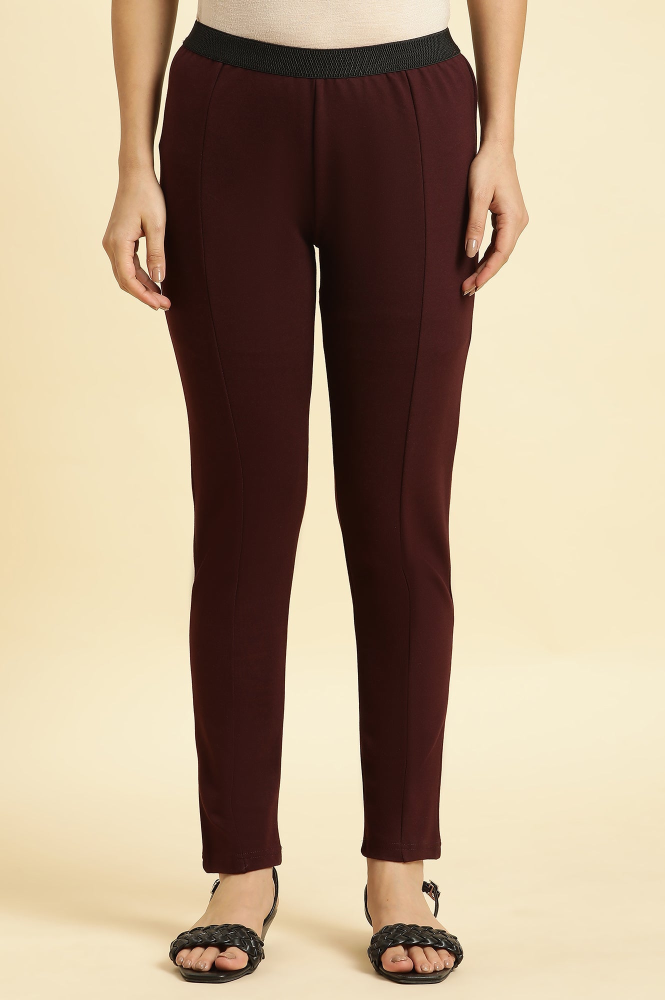Maroon Solid Skinny Rayon Legging
