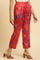 Bright Red Floral Printed Satin Pants