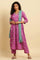 Purple Paisley Printed Gathered Kurta, Pants And Dupatta Set