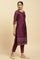 Purple Metallic Embroidered Kurta, Pants And Dupatta Set