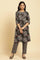 Black Floral Printed Kurta And Pants Set