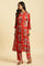 Red Floral Printed Straight Kurta And Straight Pants Co-Ord Set