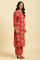 Red Floral Printed Straight Kurta And Straight Pants Co-Ord Set