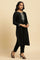 Black Zari Embroidered Straight Kurta, Pant And Dupatta Set