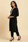 Black Zari Embroidered Straight Kurta, Pant And Dupatta Set