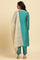 Teal Blue Zari Embroidered Straight Kurta, Pant And Dupatta Set