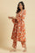 Dark Orange Floral Printed Kurta & Pants Co-Ord Set