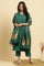 Green Solid Kurta, Pants And Jacquard Dupatta