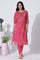 Pink Floral Printed Chiffon A-Line Kurta and Tights Set
