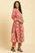 Red Chintz Gathered Kurta, Pants And Dupatta Set