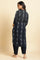 Navy Blue Printed Cotton Kurta & Pleated Pants Set