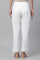 White Solid Straight Fit Cotton Trousers With Lace Inserts