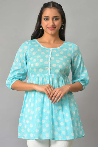 Blue Floral Printed Short kurta
