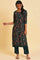 Teal Printed Embellished Neck Straight kurta