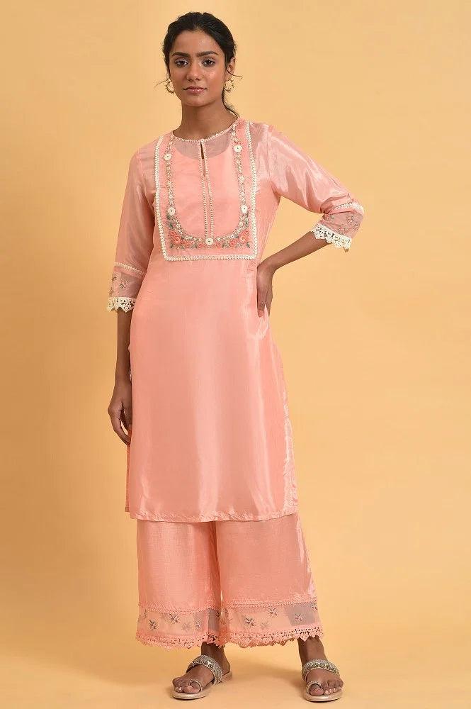 Pink Embroidered Shantun Festive kurta