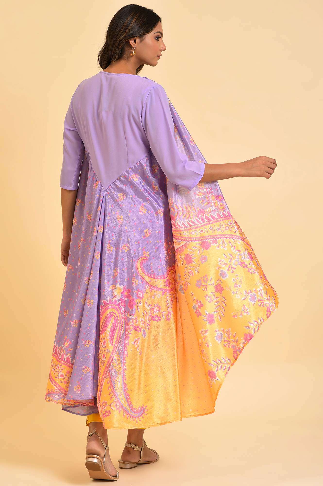 Purple Solid kurta With Stitched Drape