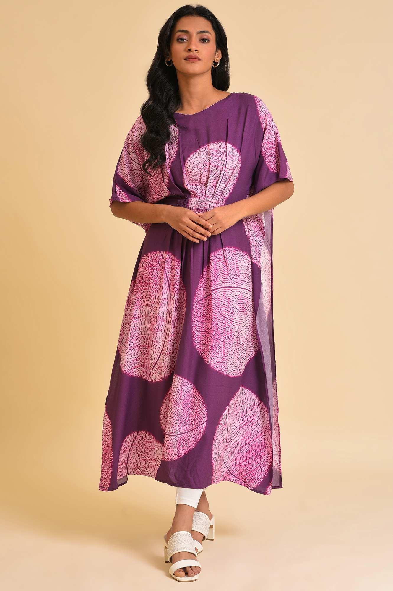 Purple Bold Graphic Printed Kaftan With Back Tie Up