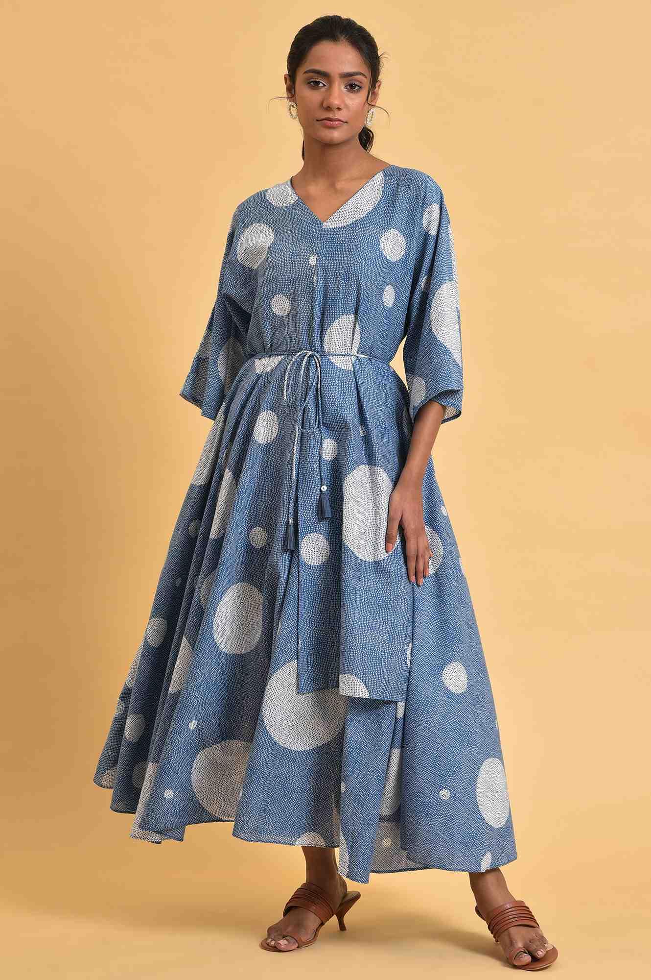 Blue Polka Play Circle Asymmetrical Dress