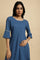 Blue Mock Layer Flared Dress