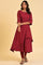 Maroon Mock Layered kurta In Moss Buti