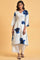 White And Blue Printed V-Neck kurta