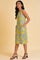 Blue And Yellow Abstract Print Western Dress