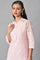 Plus Size Light Pink Mandarin Collar kurta With Embroidery