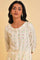 Ecru Printed Straight kurta With Lace Placket