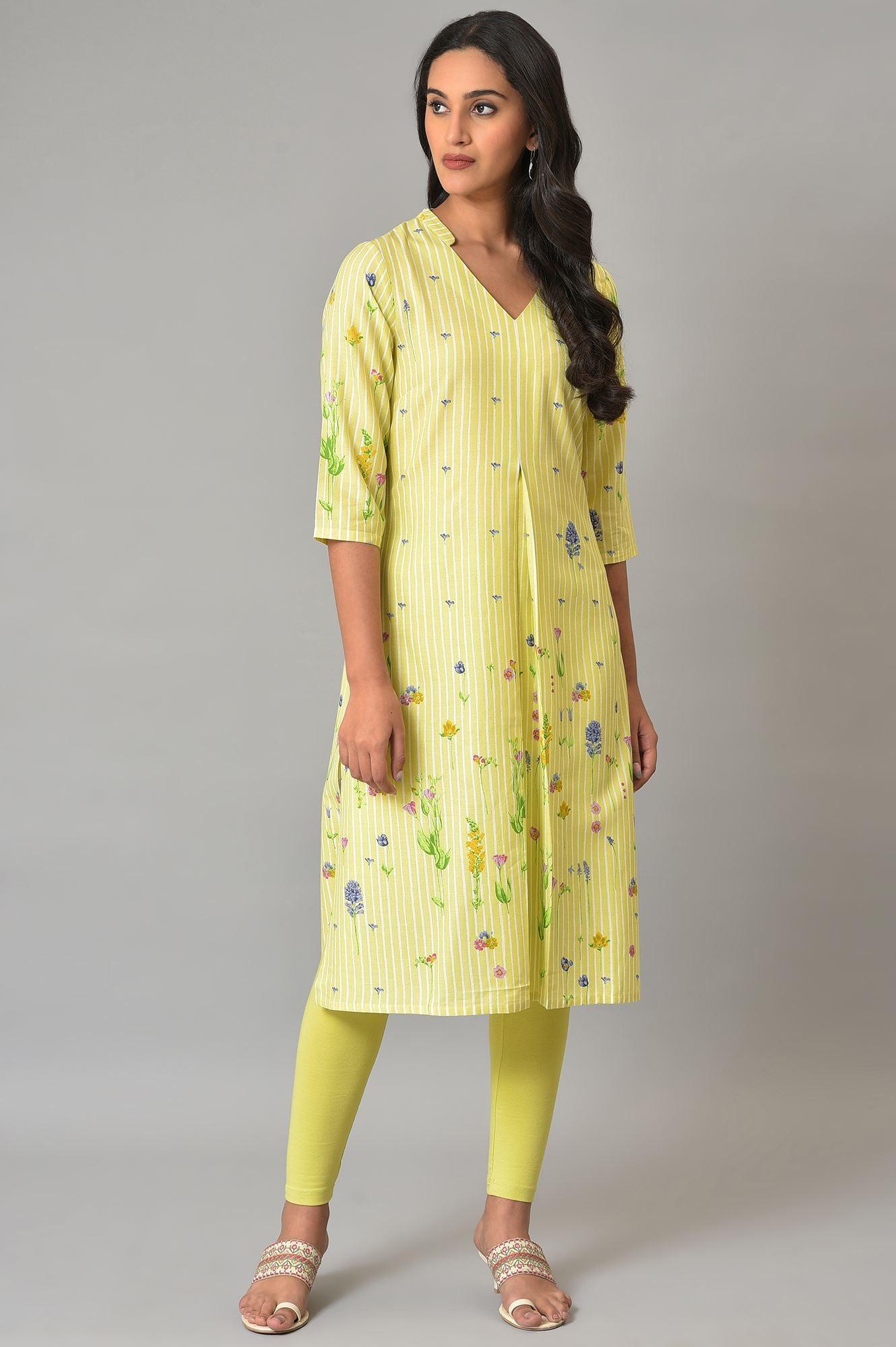 Green A-Line Floral Print kurta