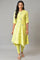 Celery Green Asymmetric kurta In Geometric Print