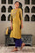 Yellow Geometric Printed Shantung Straight Kurta with Embroidered Yoke