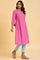 Plus Size Pink Floral Embroidered kurta In Textured Fabric