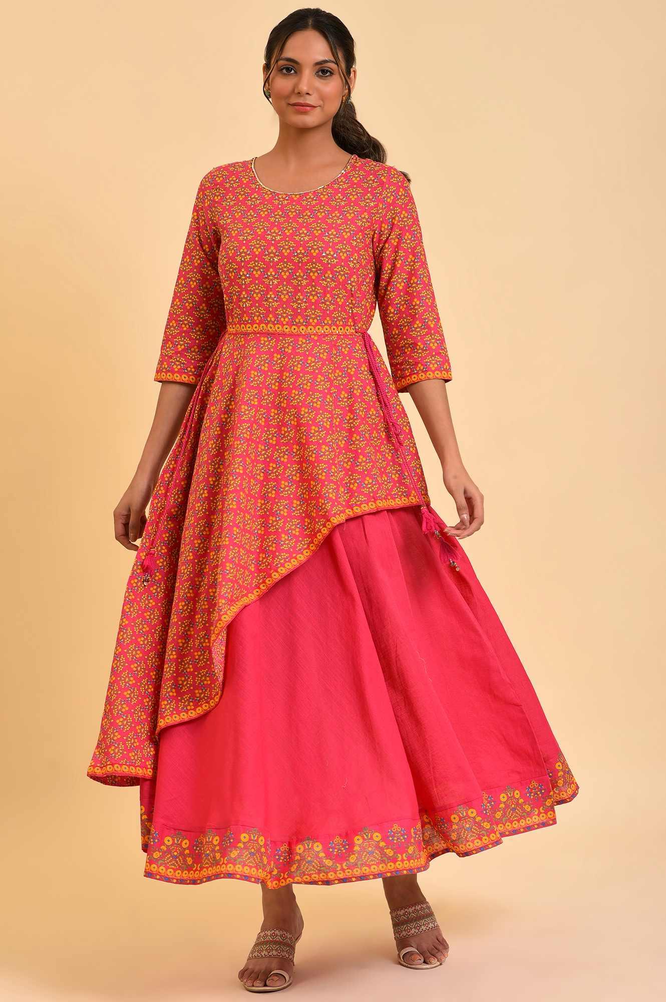 Pink Printed Asymmetrical Festive Dress