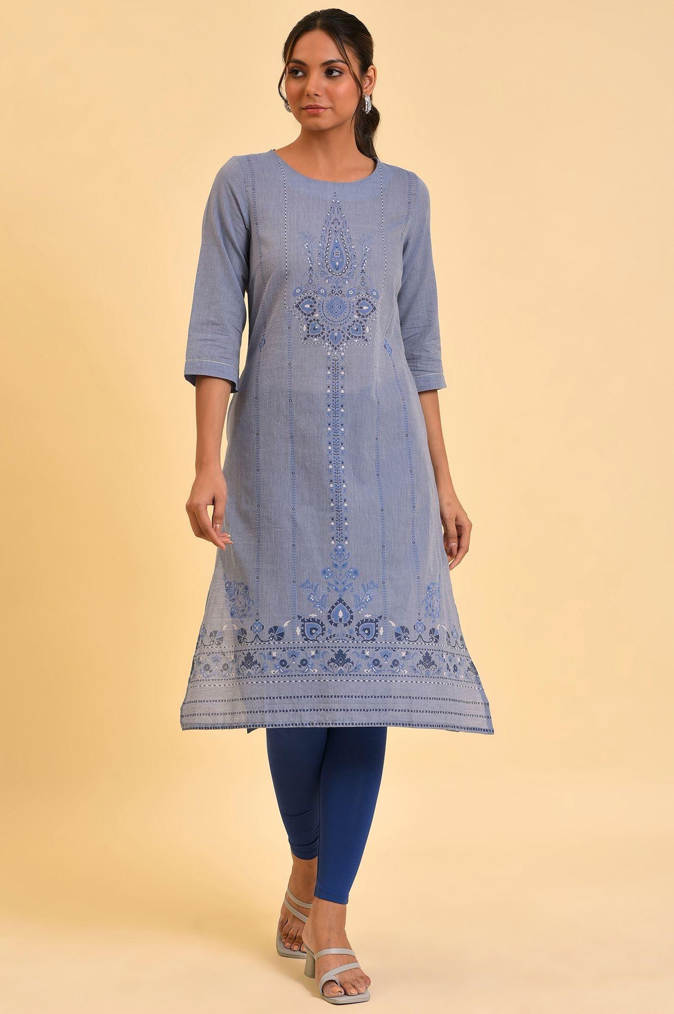 Blue Chambray Printed kurta
