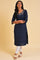 Navy Blue Textured kurta In Embroidered Neck