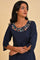 Navy Blue Textured kurta In Embroidered Neck