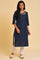 Navy Blue Textured kurta In Embroidered Neck