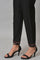 Plus Size Black Slim Pants With Embroidery At Hemline