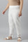 Ecru Slim Pants With Lace Hemline