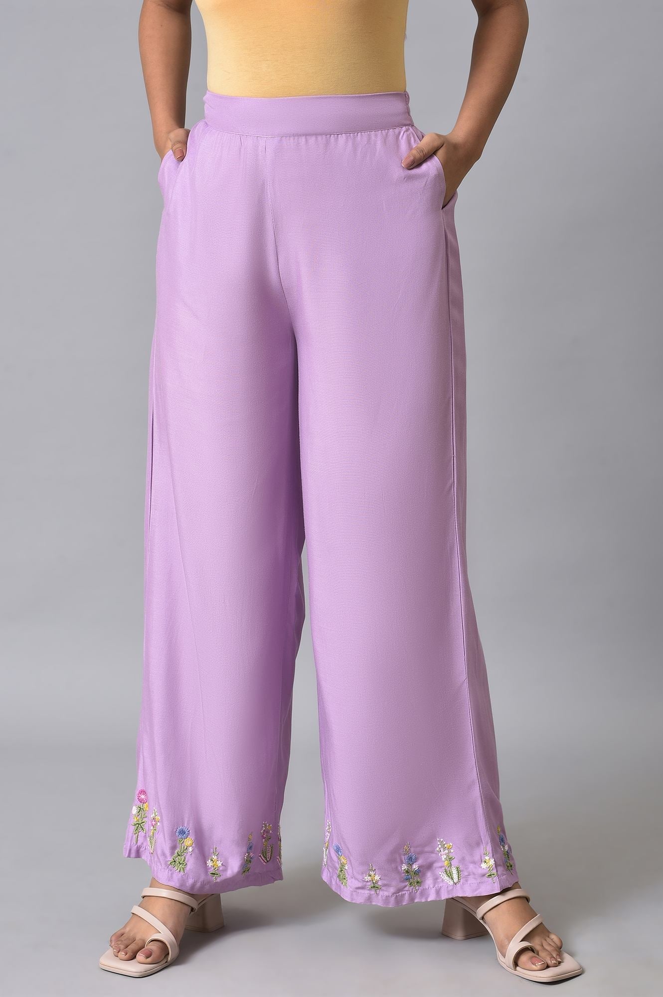 Purple Embroidered Parallel Pants