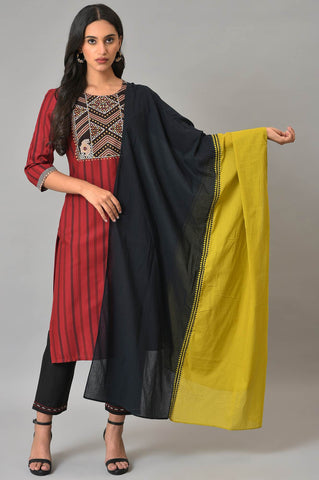 Green And Black Colour Block Dupatta