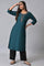 Teal Embroidered Round Neck kurta