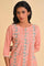 Peach Glitter Printed A-Line kurta & Pants Set