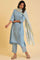 Blue Embellished kurta, Pants & Dupatta Set