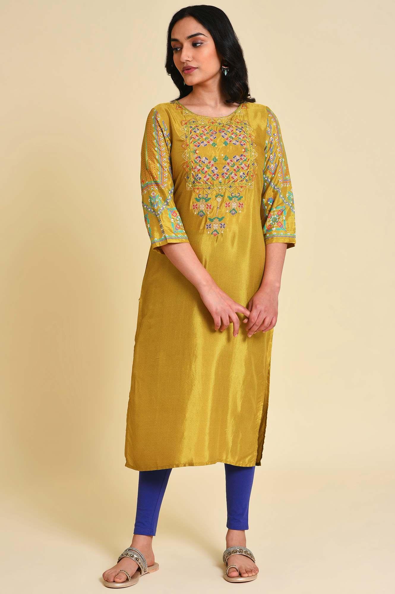 Mustard Embroidered kurta Set